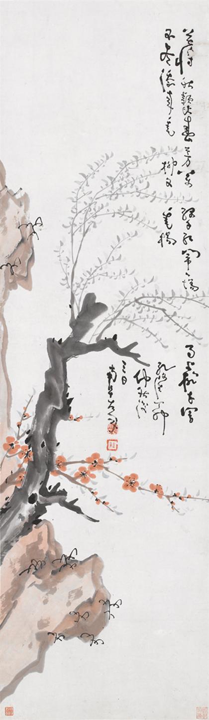 Appraisal: KAO FENG-HAN chinese - STONE BRANCH AND PLUM BLOSSOM Hanging