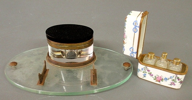 Appraisal: - Art Deco glass and brass inkstand signed Germany h