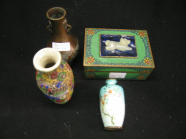 Appraisal: Pc Orientalia Lot Cloisonne bud vase dresser box bronze vase