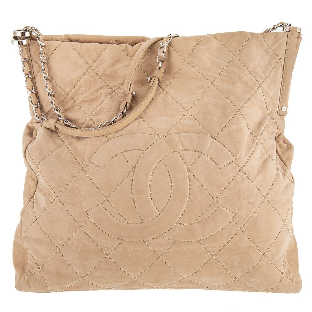 Appraisal: A Chanel Front Logo Shoulder Bag A beige quilted leather