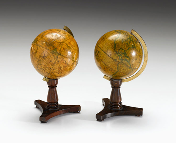 Appraisal: Pair of miniature English terrestrial and celestial table globes c