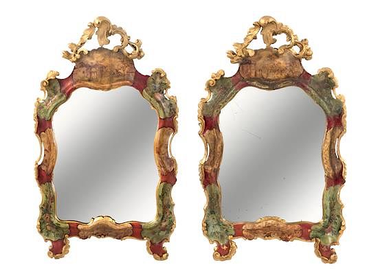 Appraisal: A Pair of Venetian Painted and Parcel Gilt Mirrors Height