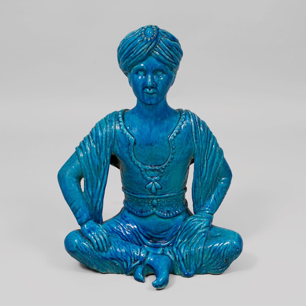 Appraisal: Blue Glazed Figure of a Seated Turk x x in