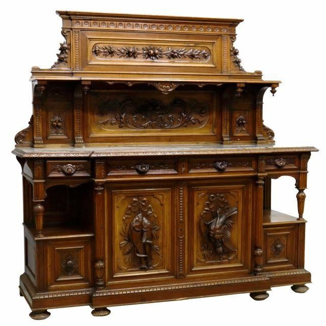 Appraisal: French walnut hunt sideboard late th c raised back with