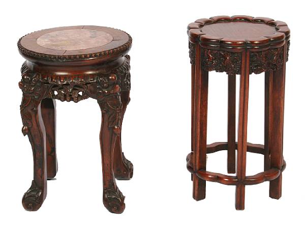 Appraisal: A group of two Chinese marble top low occasional tables