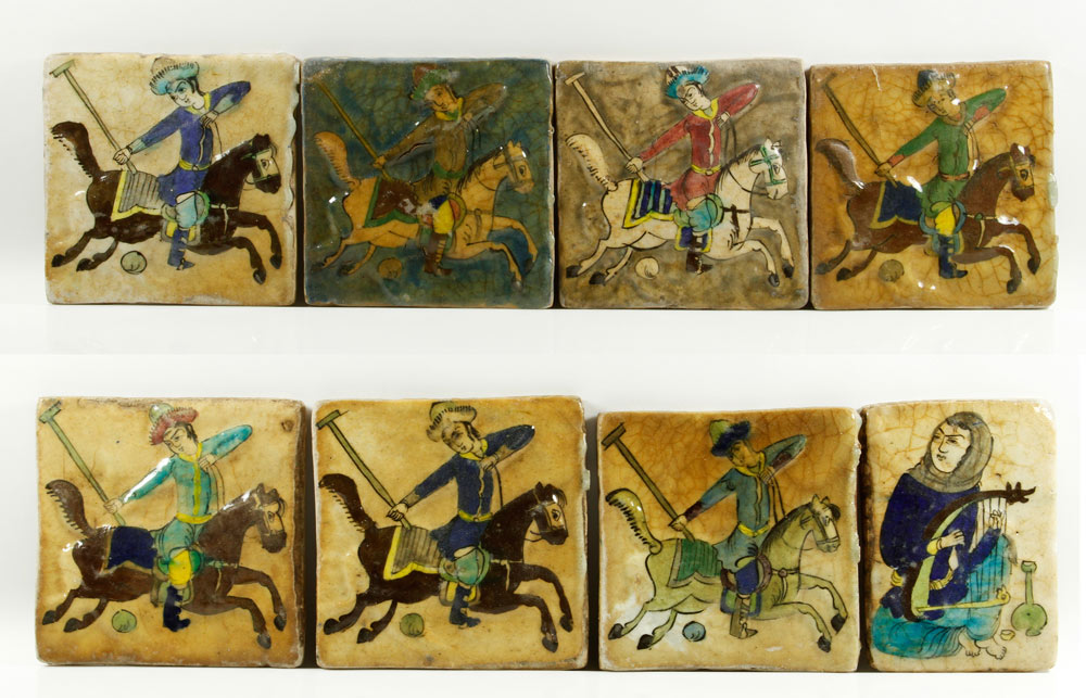 Appraisal: - th C Persian Glazed Tiles Lot of eight th