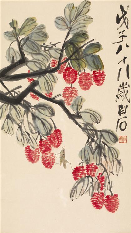 Appraisal: AFTER QI BAISHI chinese th century LYCHEE AND GRASSHOPPER Wash