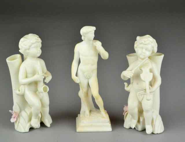 Appraisal: PCS PORCELAIN FIGURINESIncluding two porcelain flower bud vases in form