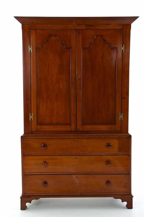 Appraisal: Southern Chippendale cherry linen press late th century upper section