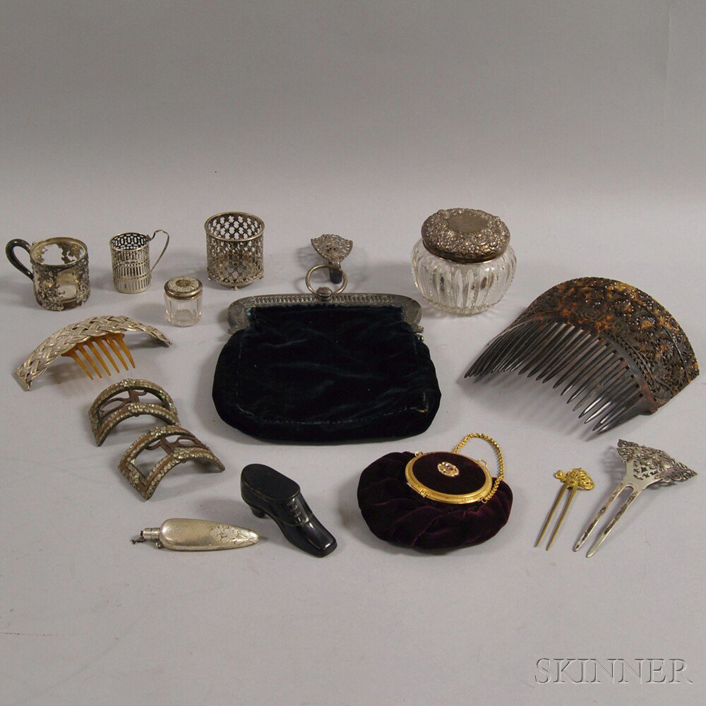 Appraisal: Group of Mostly Silver-mounted Dresser Items including a large ornate