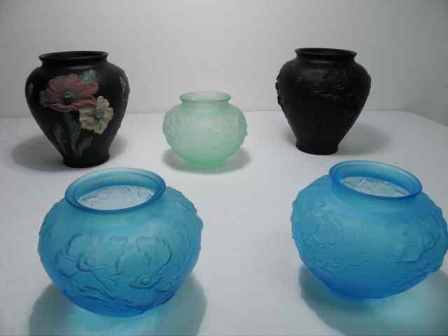 Appraisal: Lot of five frosted art glass vases by Tiffin All