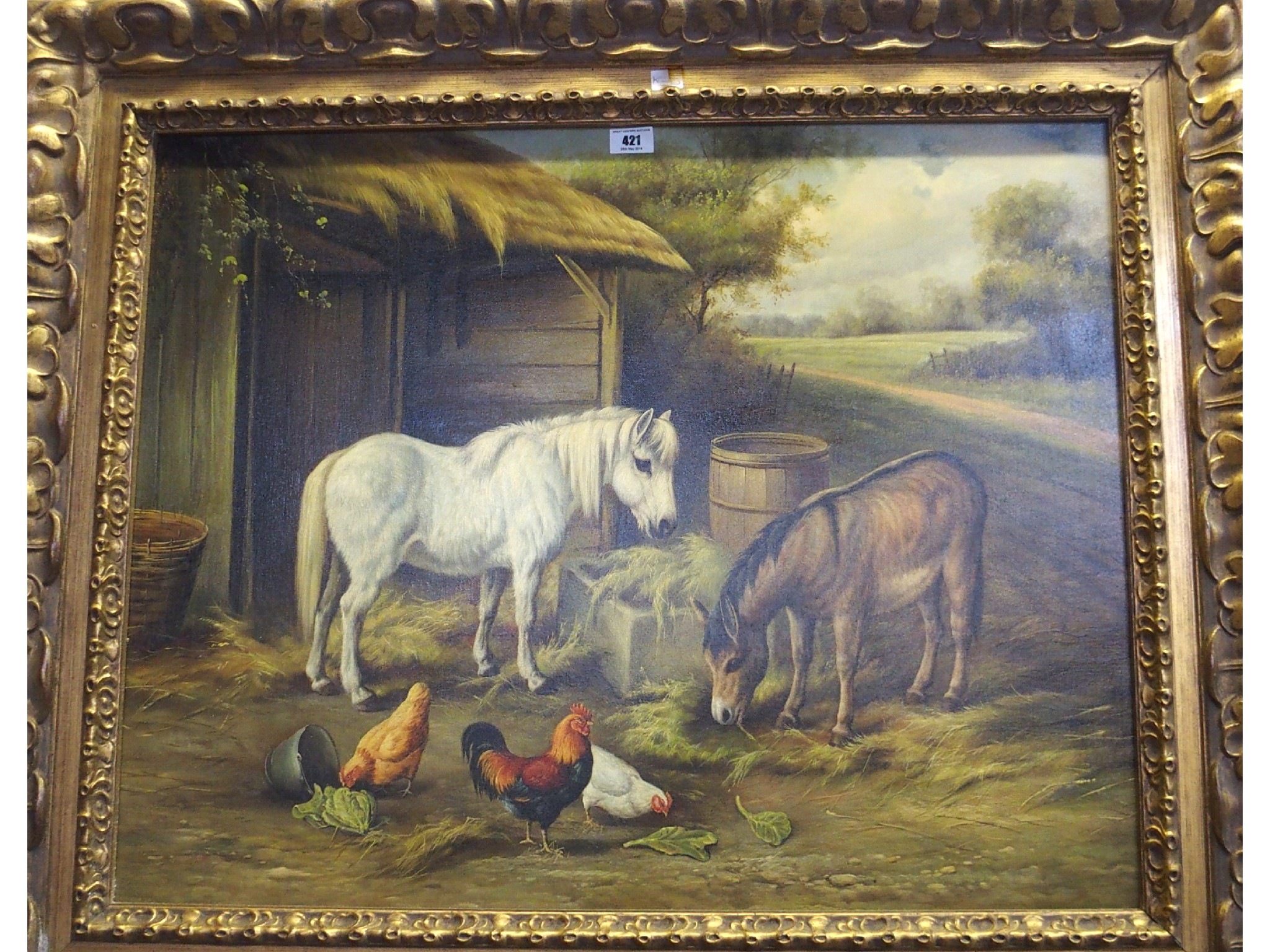 Appraisal: CONTEMPORARY SCHOOL th Century Animals at byre oil on canvas