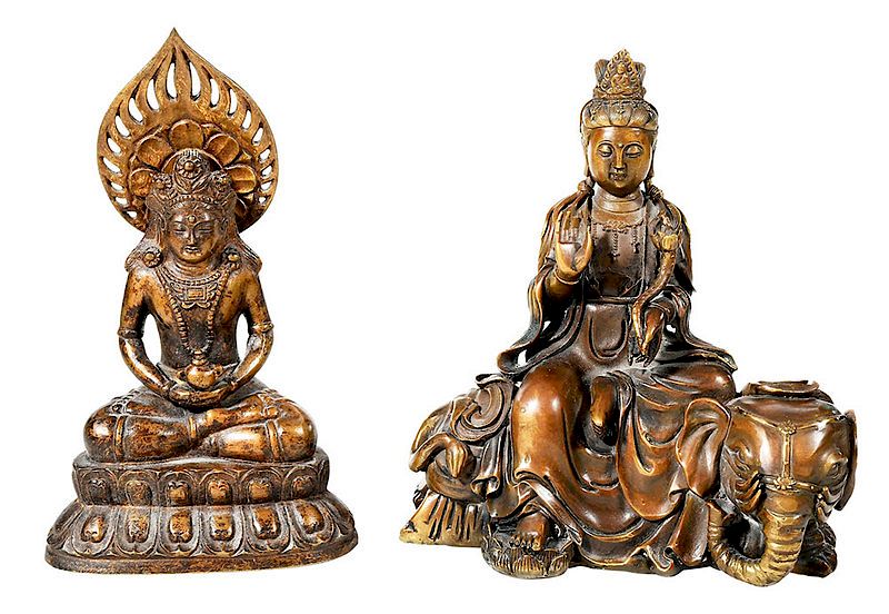 Appraisal: Two Chinese Bronze Buddhas bronze Samantabhadra figure seated on an