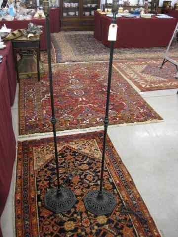 Appraisal: Pair of Cast Iron Floor Lamps fancyopenwork octagonal bases deco