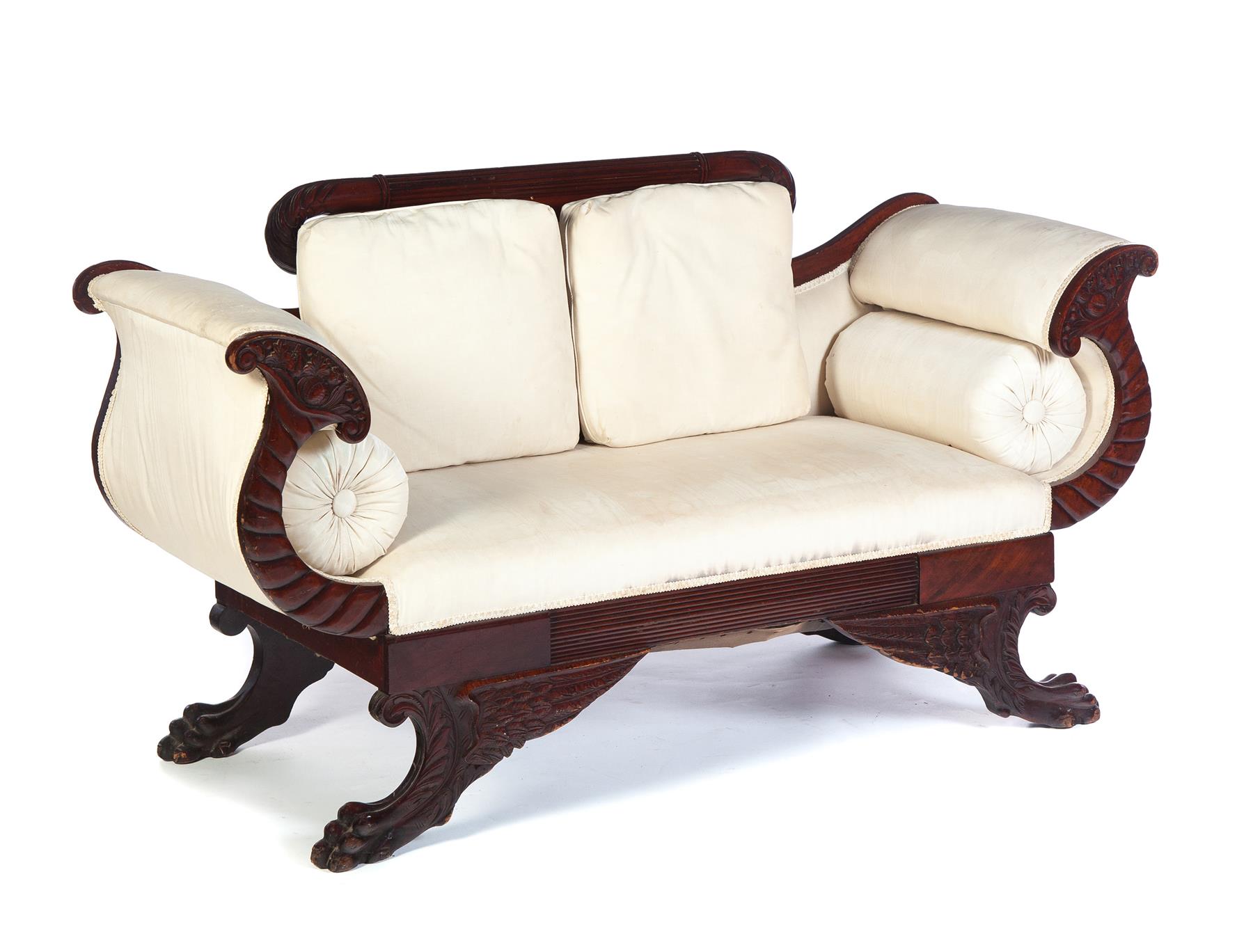 Appraisal: AMERICAN EMPIRE SETTEE Second half- th century mahogany Cornucopia carved