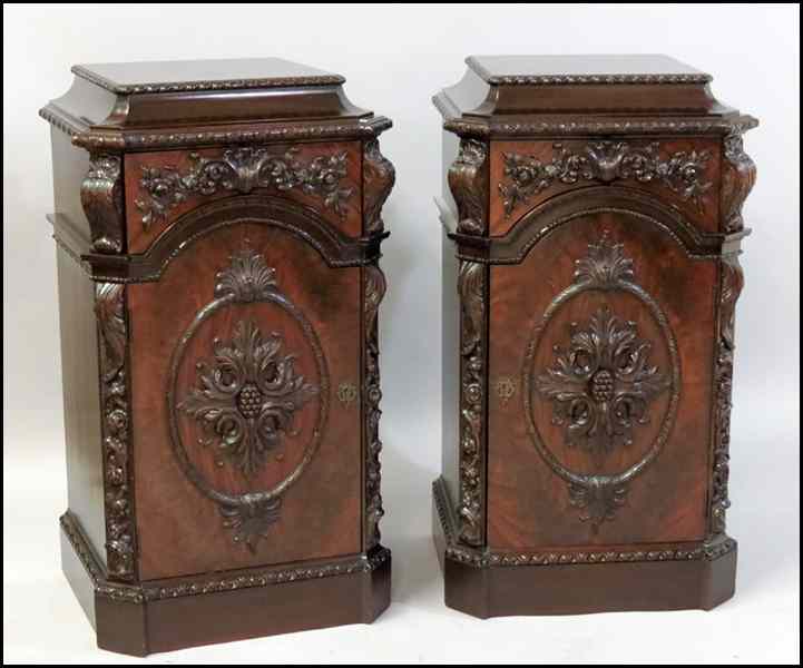 Appraisal: PAIR OF TUDOR STYLE CARVED MAHOGANY CABINETS Height '' Condition