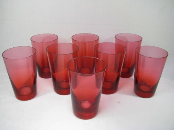 Appraisal: Eight hand blown cranberry glass tumblers unsigned Baccarat Measures high