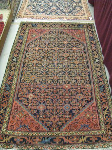 Appraisal: Malayer Persian Handmade Rug overall geometric indigo field salmon trim