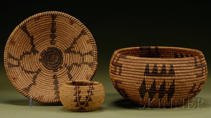 Appraisal: Three Western Coiled Baskets c a small bowl a three-color