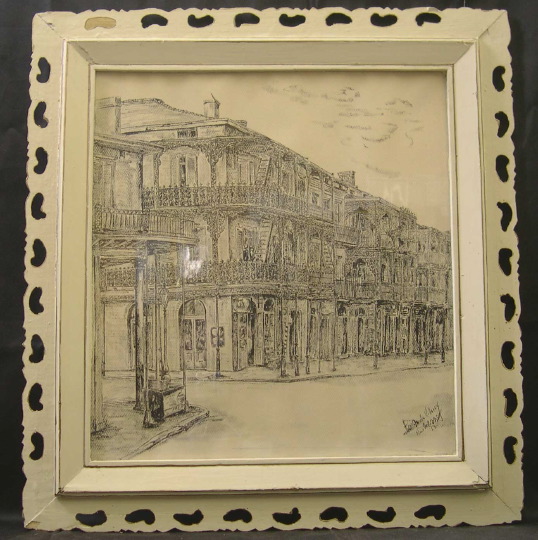 Appraisal: New Orleans School Mid- th Century French Quarter Street Scene