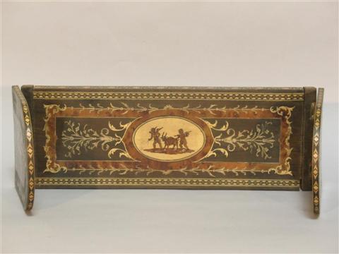 Appraisal: CONTINENTAL MARQUETRY-INLAID BOOK SHELF The rectangular shelf with sliding curved