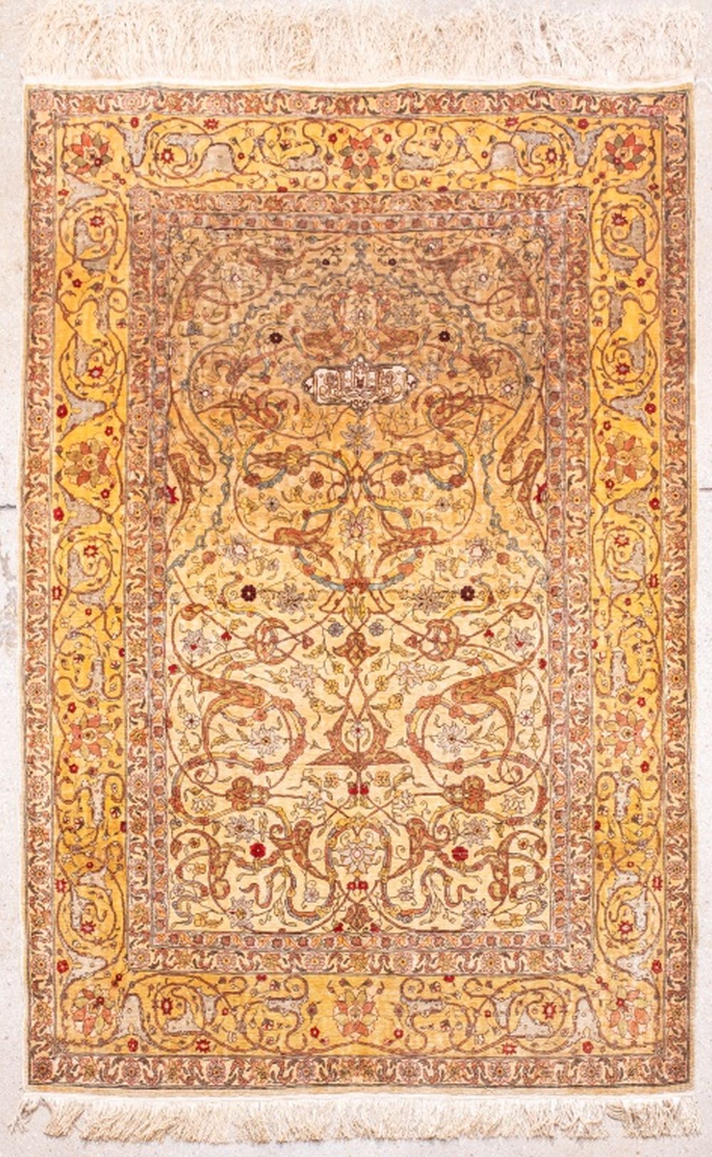 Appraisal: TURKISH HEREKE SILK PRAYER RUG SIGNED Turkish Hereke silk and