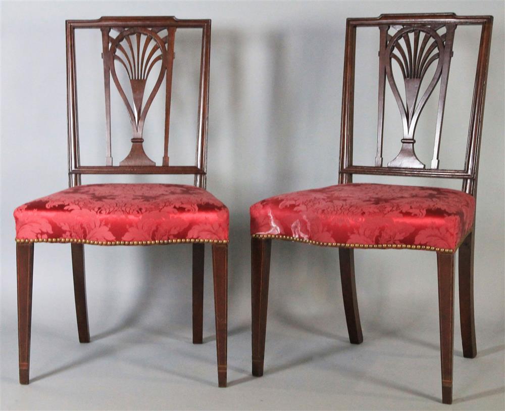 Appraisal: PAIR OF FEDERAL INLAID MAHOGANY RACQUET-BACK SIDE CHAIRS PHILADELPHIA ca