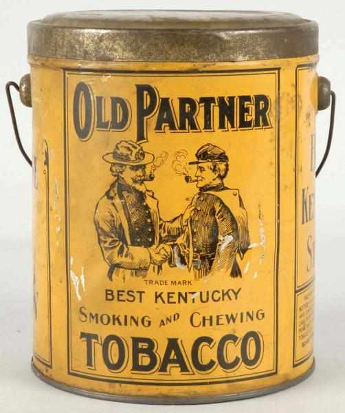 Appraisal: Old Partner Tobacco Tin Description Nice image of two soldiers