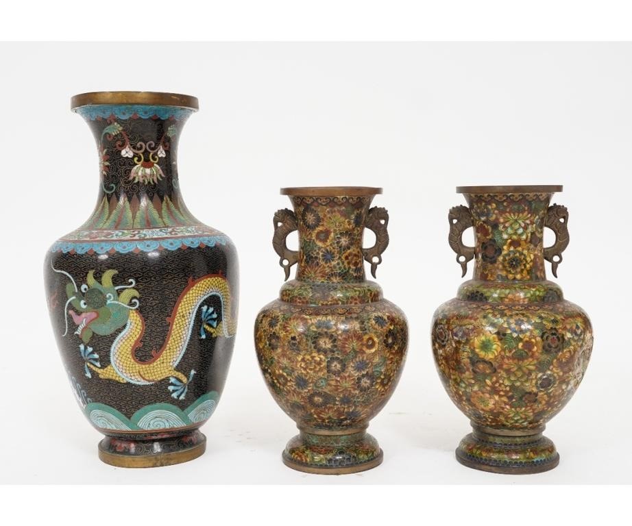 Appraisal: Cloisonn vase dented decorated with dragons together with a pair