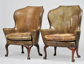 Appraisal: TWO QUEEN ANNE WALNUT WING CHAIRS One Circa The other