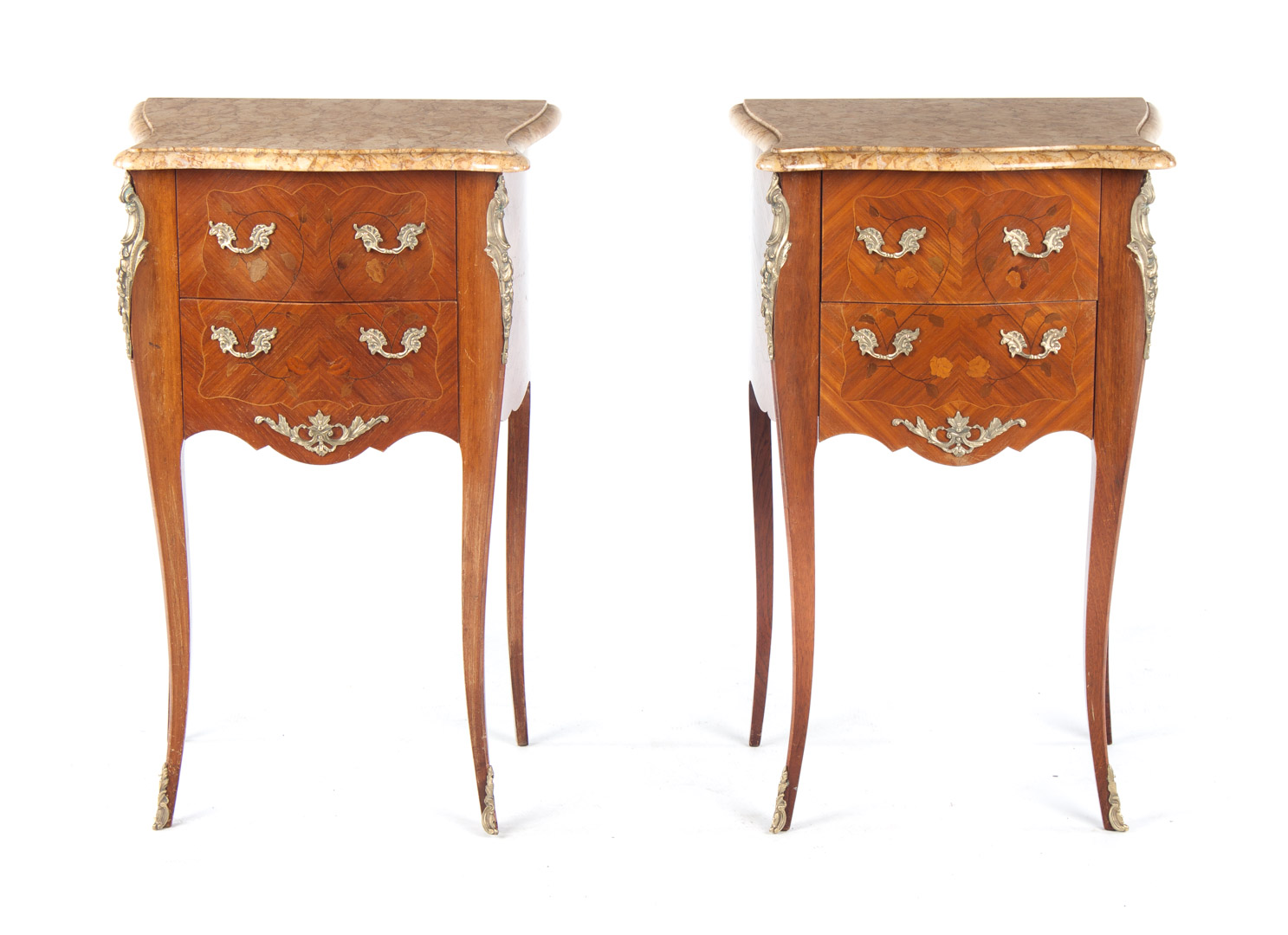 Appraisal: Pair of Louis XV style marquetry inlaid stands shaped yellow