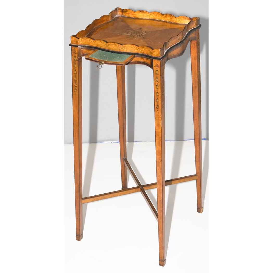 Appraisal: George III Satinwood Rosewood Marquetry and Penwork Kettle Stand Circa