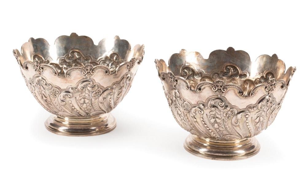 Appraisal: Pair of English Rococo Sterling Silver Monteiths with spurious hallmarks