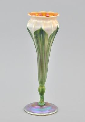 Appraisal: A Tiffany Favrile Floriform Vase With Pulled Feather Design Floriform