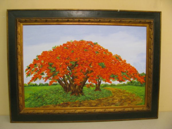 Appraisal: Large oil on canvas painting of Jacaranda trees in bloom