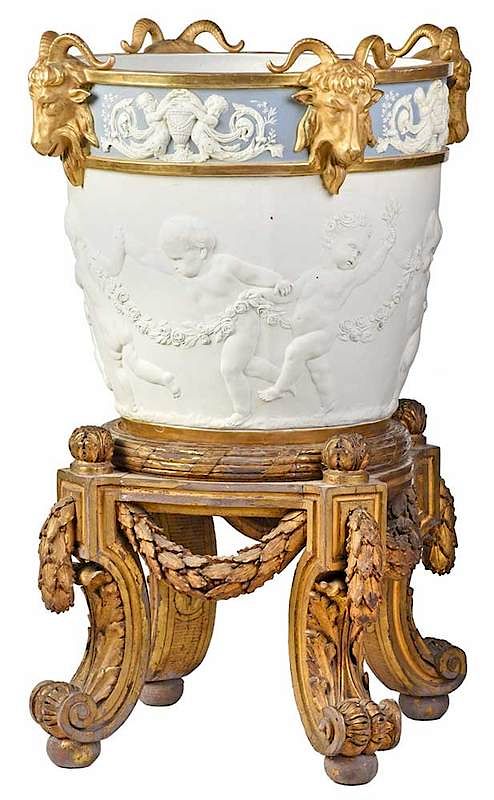 Appraisal: Large Louis XVI Style Bisque Jardiniere Stand Continental late th