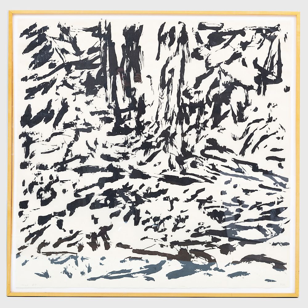 Appraisal: Sandy Walker b Forest Interior Woodcut in black on cream