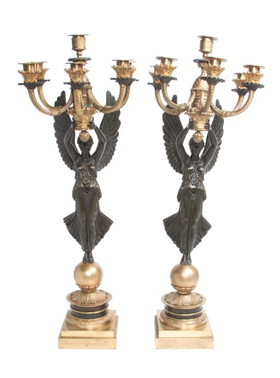 Appraisal: Sale Lot A Pair of Gilt and Patinated Bronze Six-Light