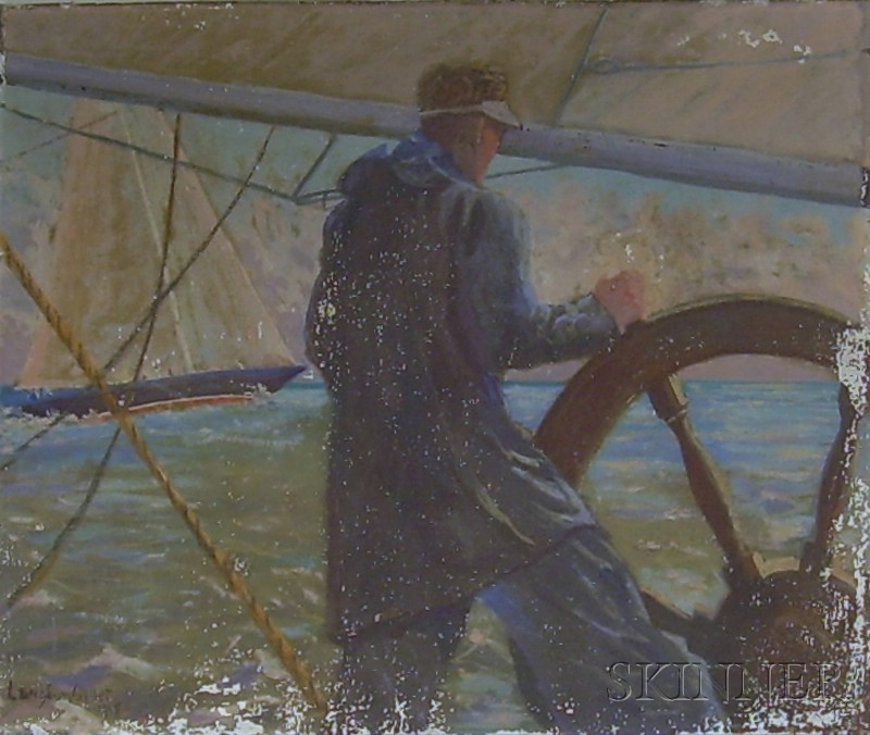 Appraisal: Unframed Oil on Canvas Sailing Image by Langdon Gillet American