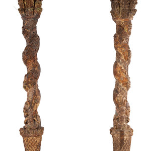 Appraisal: A Pair of Carved and Polychrome Painted Columns th Century