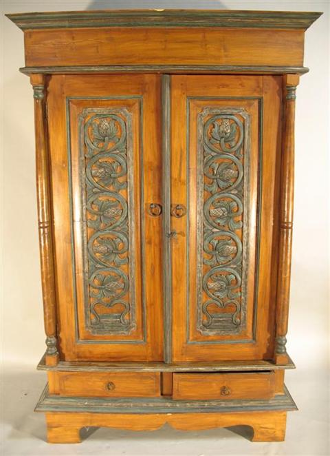 Appraisal: INDONESIAN CARVED PAINTED HARDWOOD CABINET The molded cornice over plain