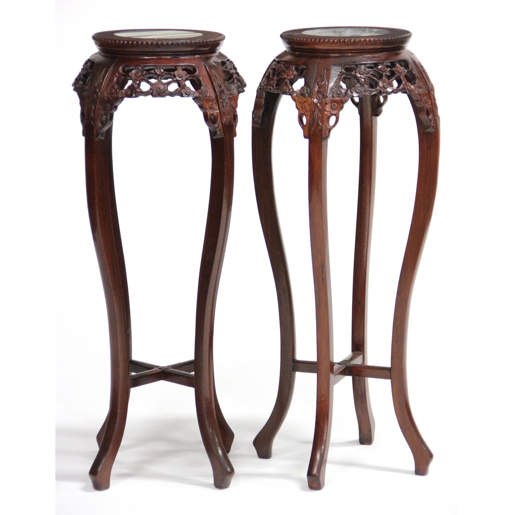 Appraisal: Pair of Chinese Marble Top Plant Stands contemporary circular form