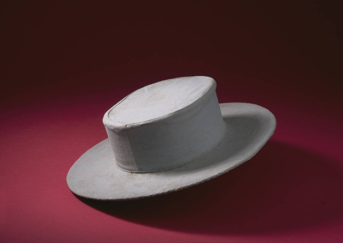 Appraisal: BOATER'S SUMMER STRAW HAT FITTED WITH A BLUE-PAINTED SAILCLOTH COVER