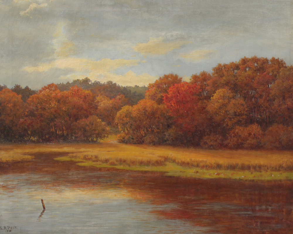 Appraisal: POOLE Eugene Alonzo American - Autumnal Riverside Landscape Oil Canvas