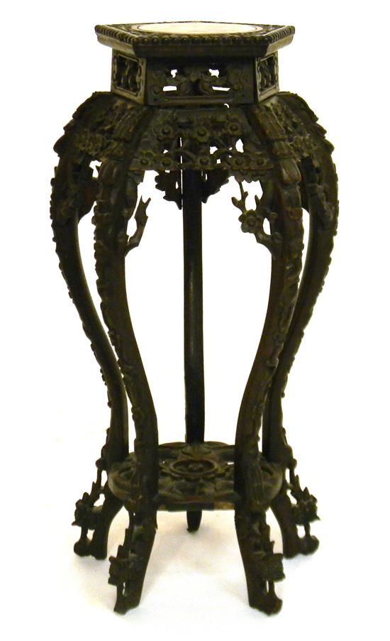 Appraisal: ASIAN Late th C Chinese tall rose marble top stand