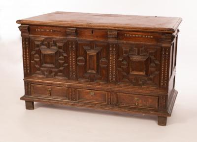 Appraisal: An early th Century oak mule chest the moulded planked