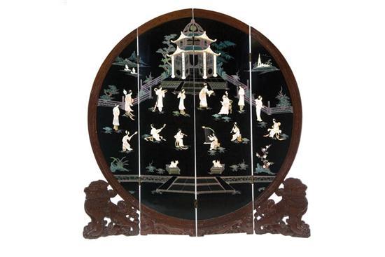 Appraisal: SCREEN China nd half- th century wood Round four-panel screen