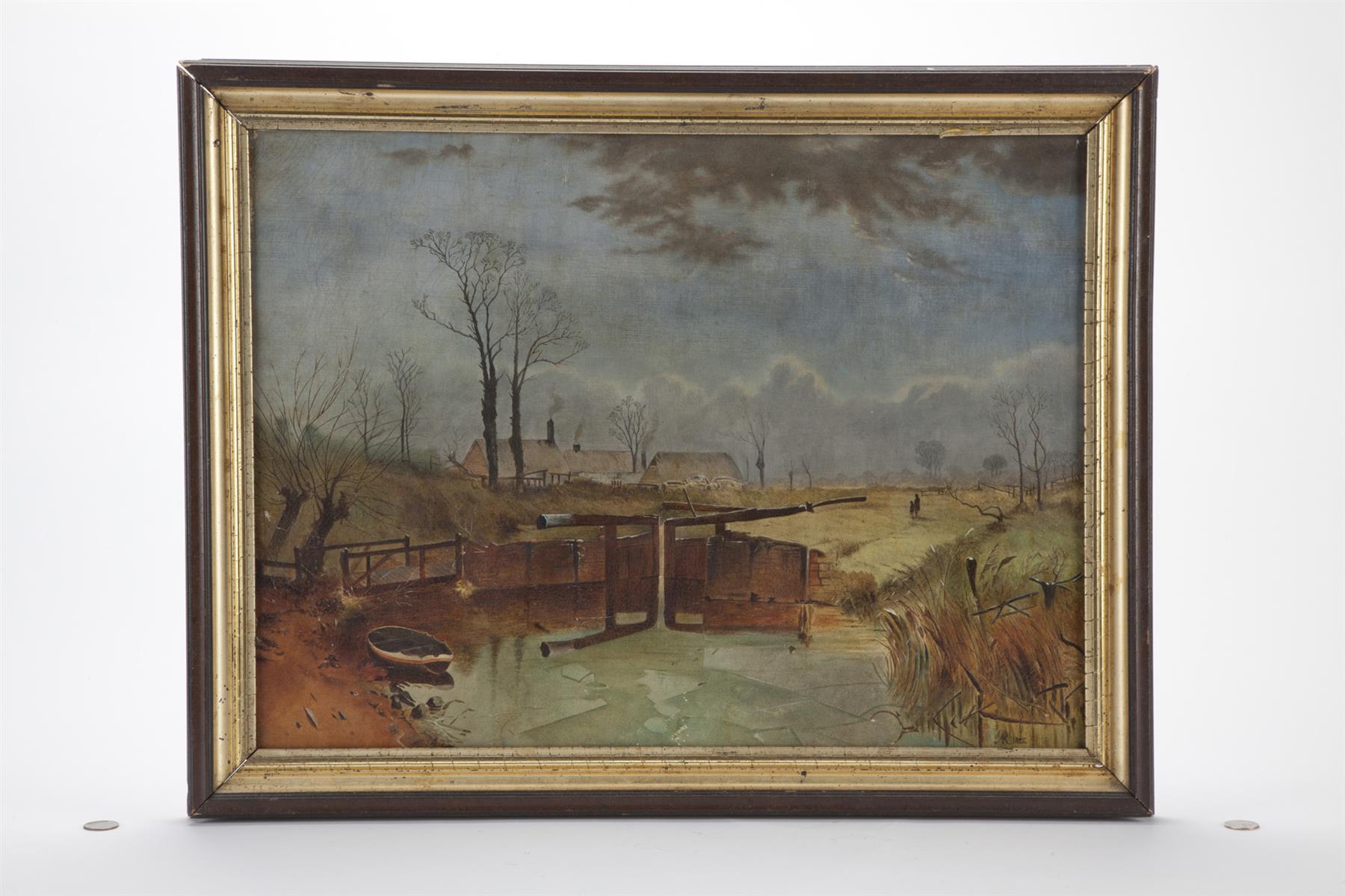 Appraisal: CANAL LOCK AMERICAN SCHOOL LATE TH CENTURY Oil on canvas