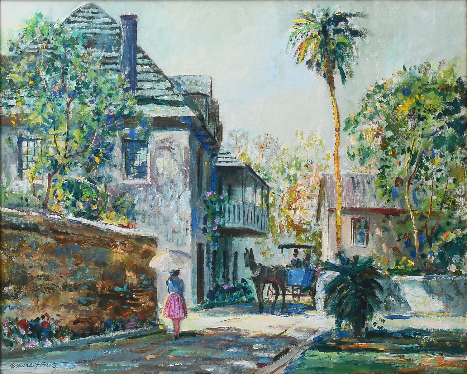 Appraisal: FRITZ Emmett American - St Augustine Street Scene Oil Canvasboard