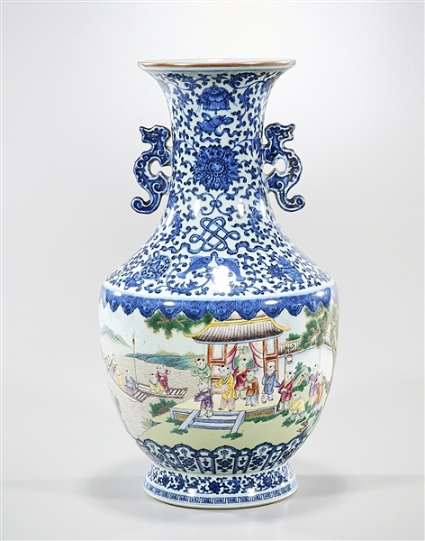 Appraisal: Chinese enameled blue and white porcelain vase with blue and